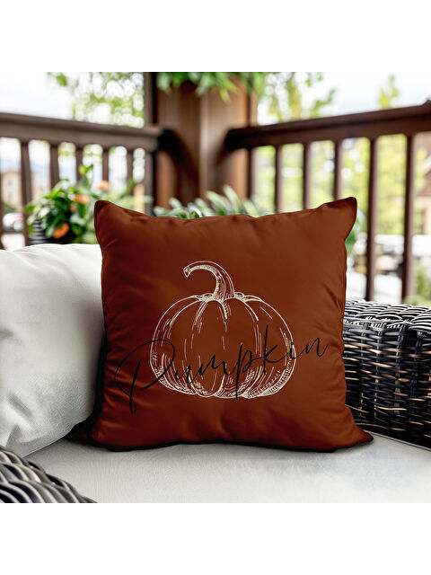 Evmila Çift Taraf Baskılı Kadife Doku Sonbahar Ve Kabak Desenli Kırlent Kılıfı - S000440784-23173