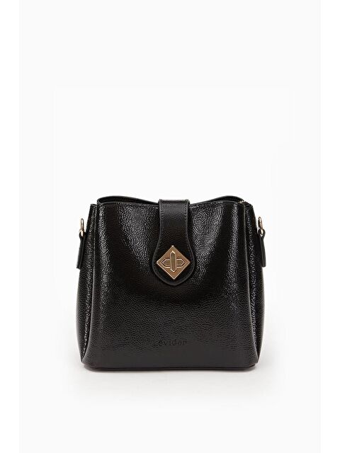 LEVİDOR Siyah Kırışık Rugan Kadın Omuz Çantası 930167 - S000420223-15542