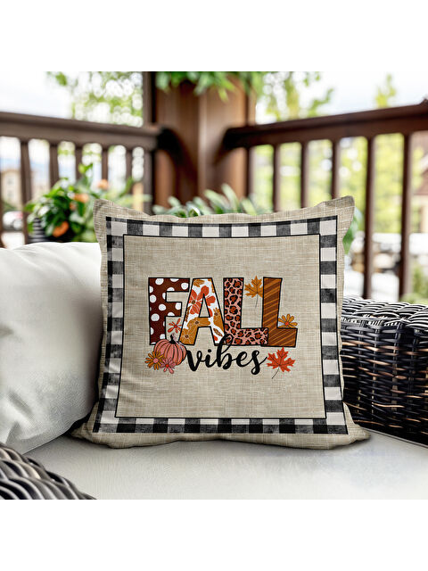 Evmila Çift Taraf Baskılı Kadife Doku Sonbahar Ve Kabak Desenli Kırlent Kılıfı - S000440786-23173