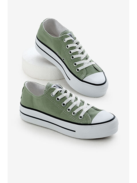 TONNY BLACK Kadın Mint Yeşili Termo Kalın Taban Bağcıklı Keten Spor Ayakkabı - S000493825-18194