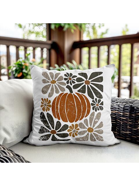 Evmila Çift Taraf Baskılı Kadife Doku Sonbahar Ve Kabak Desenli Kırlent Kılıfı - S000440787-23173