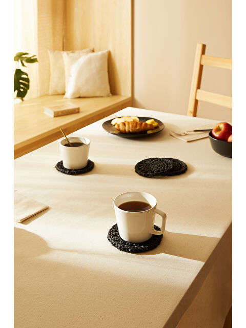 Ocean Home Textile 4'lü Siyah Renk Motifli Rafya Bardak Altlığı Ø 11 cm - S000352426-19351