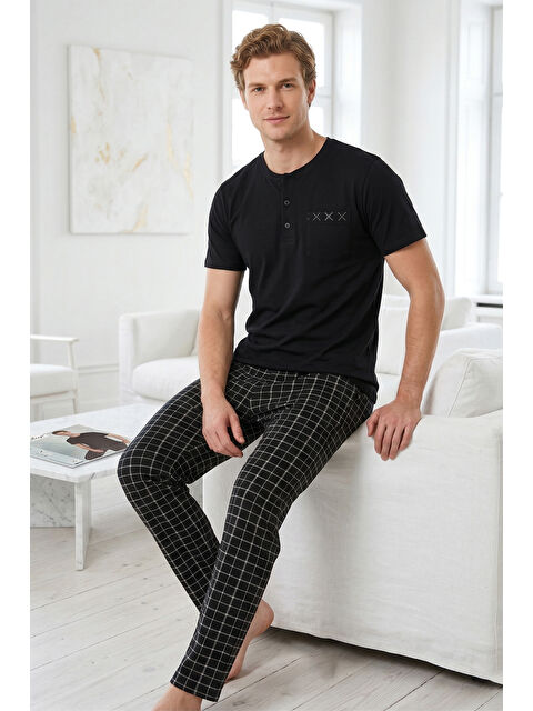 Remsa Erkek Penye Kısa Kol Pijama Takımı 2343 Siyah01