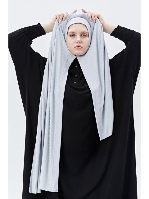 Altobeh Hazır Pratik Geçmeli Lüks Organik Çizgili Kaşkorse Şal Çapraz Hizalı - S000420225-3695