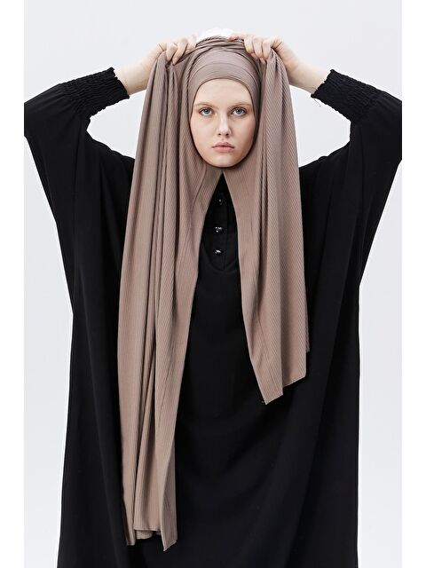Altobeh Hazır Pratik Geçmeli Lüks Organik Çizgili Kaşkorse Şal Çapraz Hizalı - S000420225-9561
