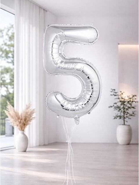 Parti Adresi Rakam Folyo Balon Doğum Günü Parti Balonu 5 Gümüş Renk 76 cm - S000532155-18105