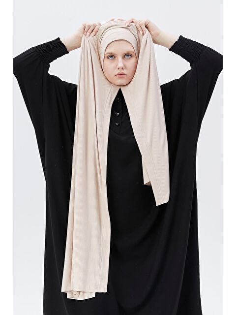 Altobeh Hazır Pratik Geçmeli Lüks Organik Çizgili Kaşkorse Şal Çapraz Hizalı - S000420225-29738