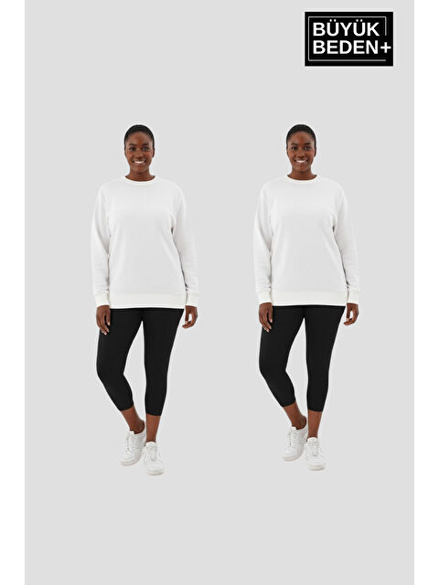 Süperlife Kadın Büyük Beden Bisiklet Yaka 2’li Set-Rahat Kalıp İnce Sweatshirt SPR26BSWK956+2 - S000488861-19965
