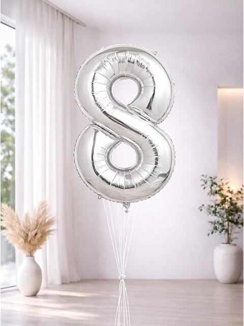 Parti Adresi Rakam Folyo Balon Doğum Günü Parti Balonu 8 Gümüş Renk 76 cm - S000532158-18105