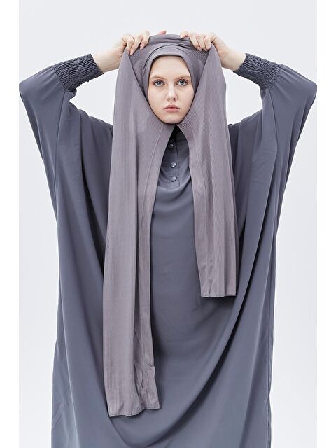 Altobeh Hazır Pratik Geçmeli Lüks Organik Çizgili Kaşkorse Şal Çapraz Hizalı - S000420225-33408