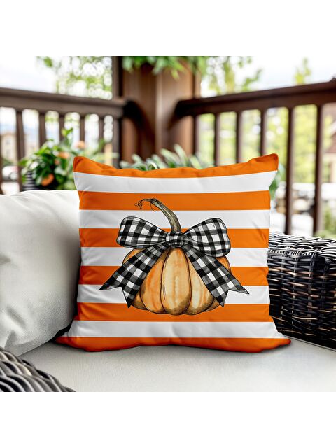 Evmila Çift Taraf Baskılı Kadife Doku Sonbahar Ve Kabak Desenli Kırlent Kılıfı - S000440790-23173