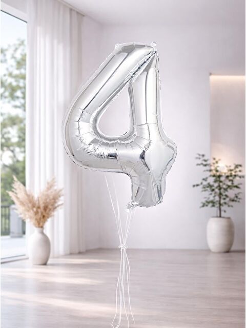 Parti Adresi Rakam Folyo Balon Doğum Günü Parti Balonu 4 Gümüş Renk 76 cm - S000532163-18105