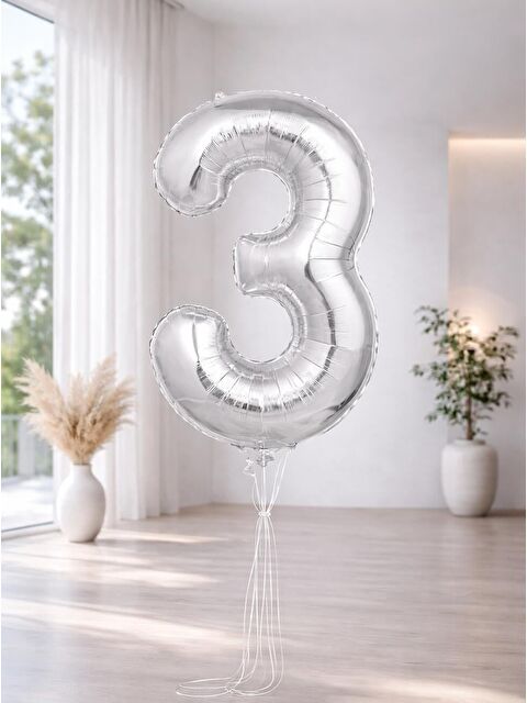 Parti Adresi Rakam Folyo Balon Doğum Günü Parti Balonu 3 Gümüş Renk 76 cm - S000532162-18105