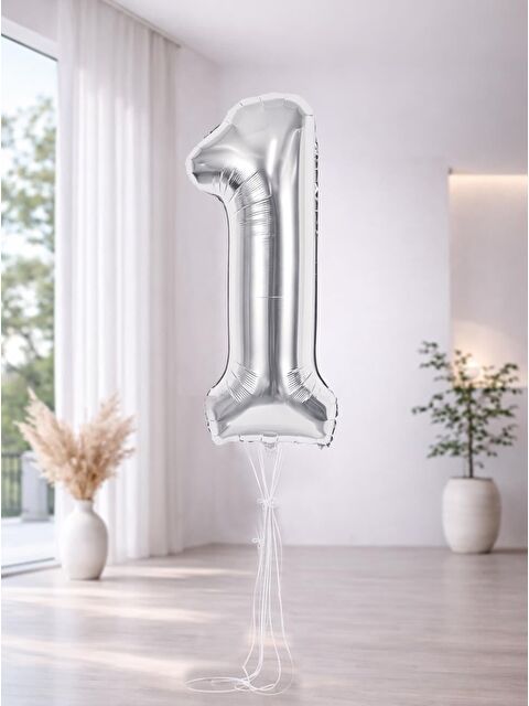 Parti Adresi Rakam Folyo Balon 1 Rakam Gümüş 1 Yaş Doğum Günü Parti Balonu 76 cm - S000532165-18105