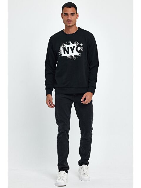 Süperlife Erkek Bisiklet Yaka Regular Fit 3 İplik Kalın NYC Baskılı Sweatshirt spr24sw24 - S000071939-19351
