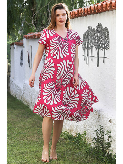 Chiccy Koyu Pembe V Yaka Düşük Kol Casual Viskon Dokuma Elbise 115 66 - S000367750-20022