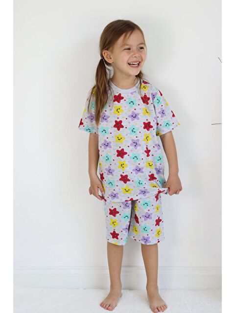 Harika Kids Kız Çocuk Gri Baskılı Şortlu Alt-Üst Basic Takım 3-10 Yaş - S000141652-37326