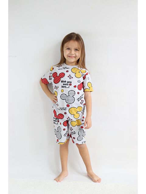 Harika Kids Kız Çocuk Gri Baskılı Şortlu Alt-Üst Basic Takım 3-10 Yaş - S000141652-29351