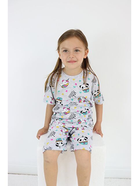 Harika Kids Kız Çocuk Gri Baskılı Şortlu Alt-Üst Basic Takım 3-10 Yaş - S000141652-37282