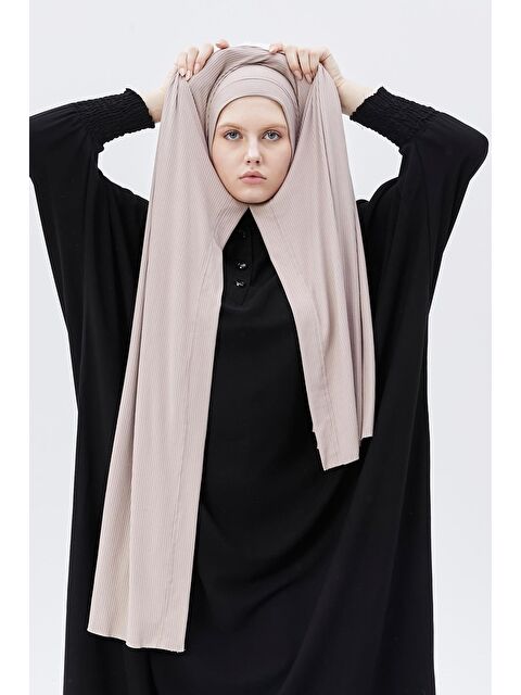 Altobeh Hazır Pratik Geçmeli Lüks Organik Çizgili Kaşkorse Şal Çapraz Hizalı - S000420225-455