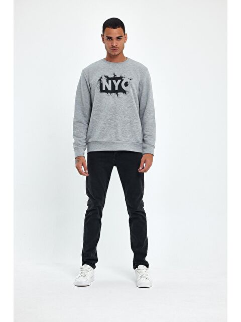 Süperlife Erkek Bisiklet Yaka Regular Fit 3 İplik Kalın NYC Baskılı Sweatshirt spr24sw24 - S000071939-17308