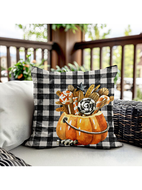 Evmila Çift Taraf Baskılı Kadife Doku Sonbahar Ve Kabak Desenli Kırlent Kılıfı - S000440800-23173