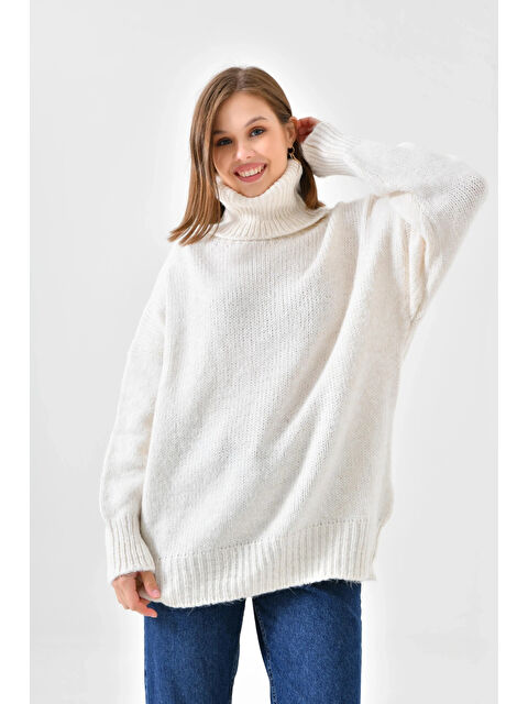 carla10 Kadın Balıkçı Yaka Kaşkorse Oversize Triko Tunik - S000501033-19966