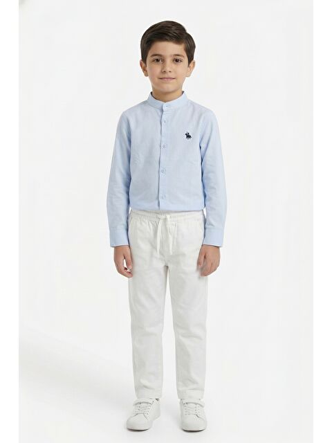 Toontoykids Erkek Çocuk 2li Takım Hakim Yaka Düğmeli Uzun Kollu Gömlek - Beli Bağlamalı Normal Paça Pantolon 142