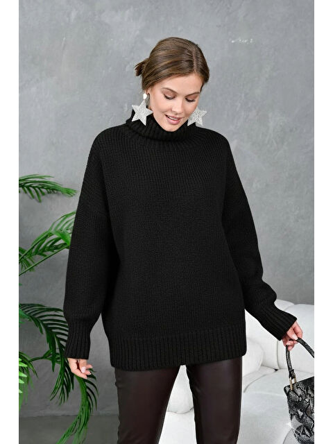 carla10 Kadın Balıkçı Yaka Kaşkorse Oversize Triko Tunik - S000501033-19351