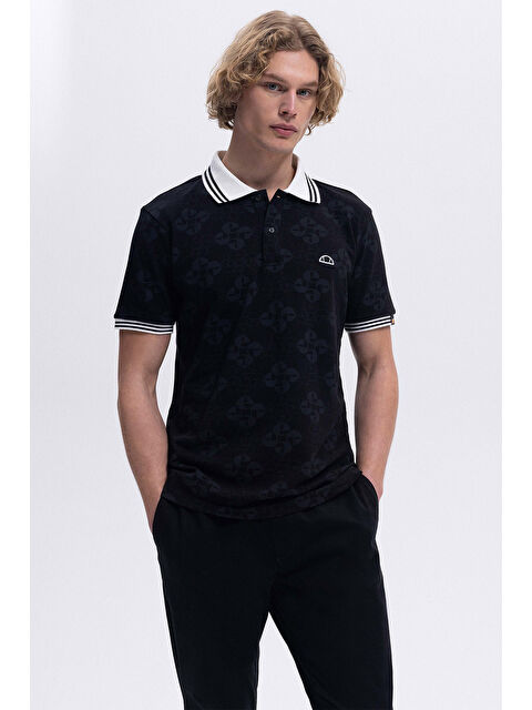 Ellesse Monogramlı % 100 Pamuk Regular Fit Düğmeli Polo Yaka T Shirt EM381-BK