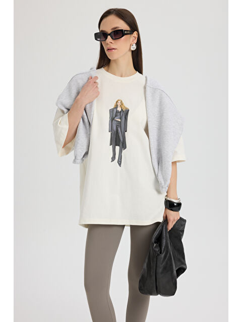 Mai Collection Helene Oversize Beyaz T-Shirt - S000527111-20063