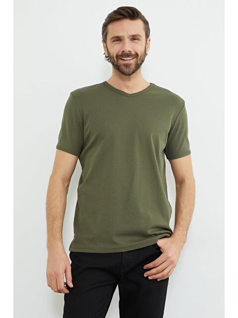 Fullamoda Basic Ribanalı V Yaka Tişört