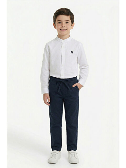 Toontoykids Erkek Çocuk 2li Takım Hakim Yaka Düğmeli Uzun Kollu Gömlek - Beli Bağlamalı Normal Paça Pantolon 142