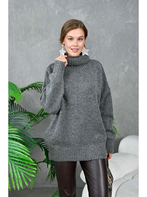 carla10 Kadın Balıkçı Yaka Kaşkorse Oversize Triko Tunik - S000501033-29666