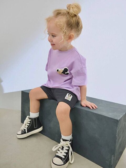 Magu Kız Çocuk Pamuklu Lila T-Shirt Şort Takım
