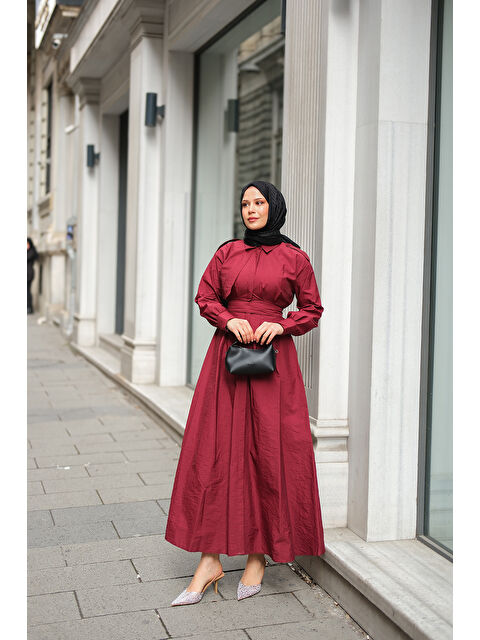 Locco Moda Kadın Gizli Düğmeli Apolet Detay Elbise Bordo - S000364055-19951