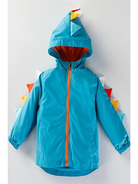 Magu Erkek Çocuk Mavi Dinozor Desenli Kapüşonlu Yağmurluk Mont - S000440446-23173