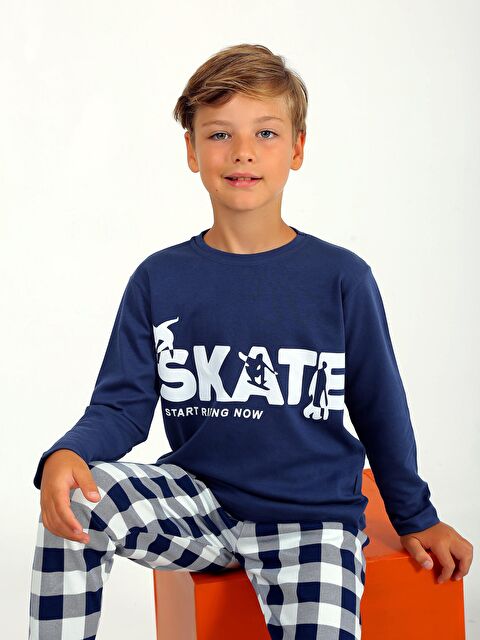 Vitmo Erkek Çocuk Uzun Kollu %100 Pamuklu Pijama Takımı Star Skate - S000388259-23093