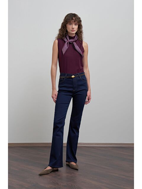 ALLDAY Mavi-Orta Bel Flare Paça Jean Pantolon - S000501036-17234