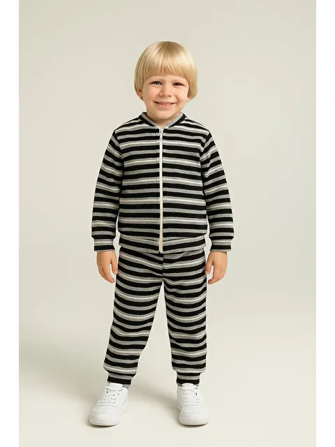 Mai Perla Unisex Çocuk Takımı Organik Pamuklu Şardonlu Kışlık Hırkalı Çizgili İkili Takım (1-5 Yaş) - S000508600-19351