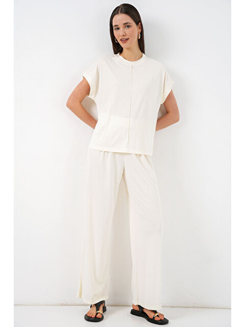 Bigdart Kadın Örme Bluz Pantolon İkili Takım 30085 - Beyaz