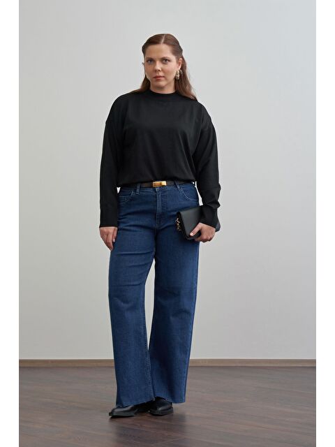 ALLDAY Koyu Mavi-Yüksek Bel Geniş Paça Jean Pantolon - S000501038-19393