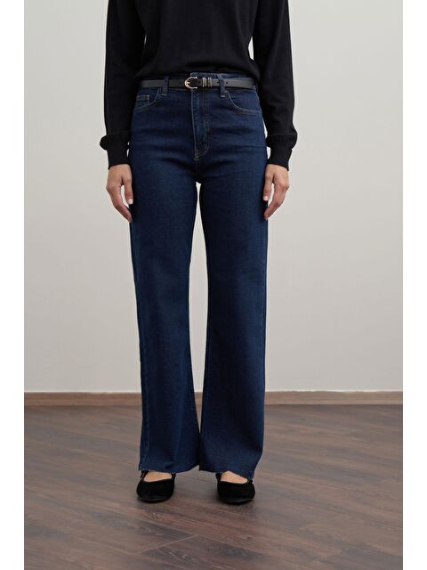 ALLDAY Koyu Mavi-Yüksek Bel Geniş Paça Jean Pantolon - S000501040-19393
