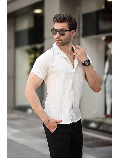 Comstar Erkek Yazlık Elastanlı Slim Fit Gömlek Yaka Kısa Kollu Gömlek