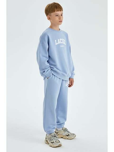 Magu Erkek Çocuk Pamuklu Bebe Mavi Oversize Eşofman Takım - Baskılı Sweatshirt Ve Eşofman Altı - S000440452-17234