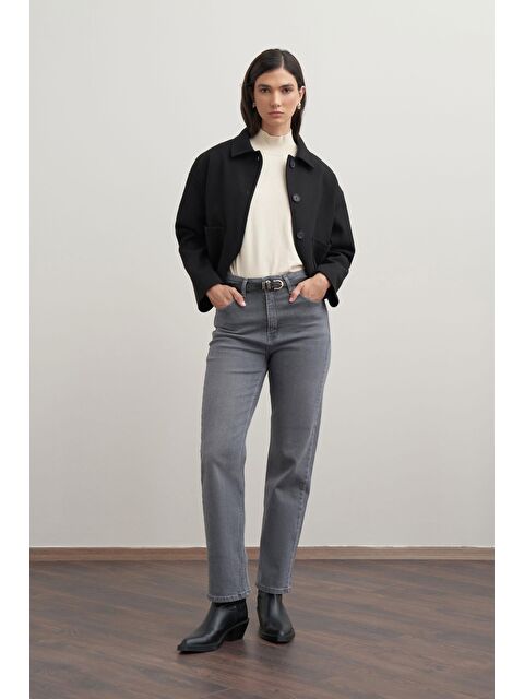 ALLDAY Gri-Yüksek Bel Boru Paça Jean Pantolon - S000501042-20600