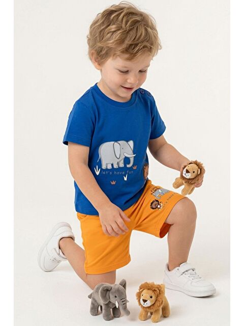 Breeze Erkek Bebek Şortlu Takım Sevimli Hayvancık Arkadaşlar Saks Mavisi (9 Ay-3 Yaş)