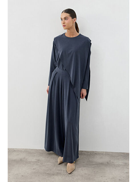 Remsa Önü Pileli Pantolonlu Moly Takım 1626 Lacivert