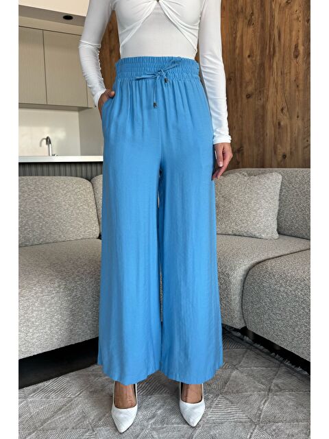 Gülseli Bel Lastikli Bol Kesim Yüksek Bel Kadın Pantolon - S000445340-17234