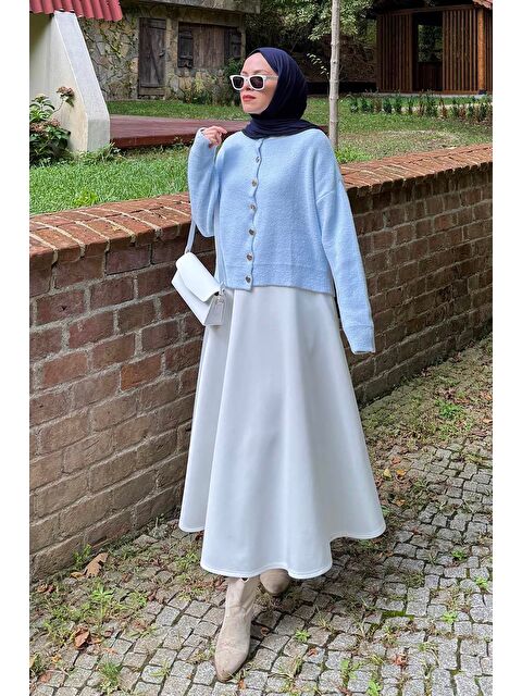 Lamelif Gold Düğme Detaylı Hırka Bebe Mavisi - S000518001-3642